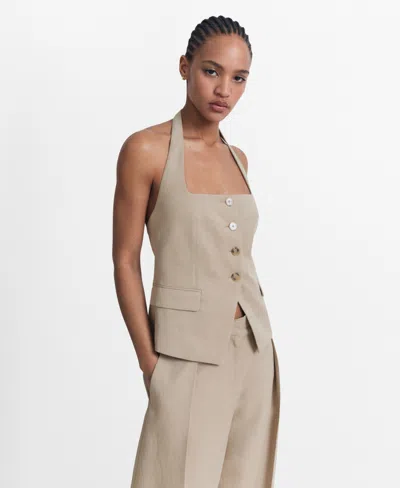 Mango Cotton Mix Tailored Halter Waistcoat Co-ord In Brown