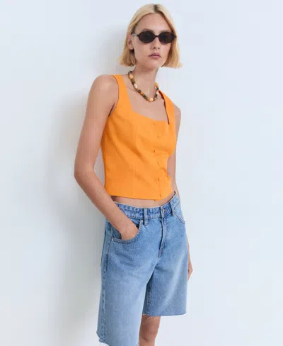 Mango Buttons Cotton Top Orange In Orange