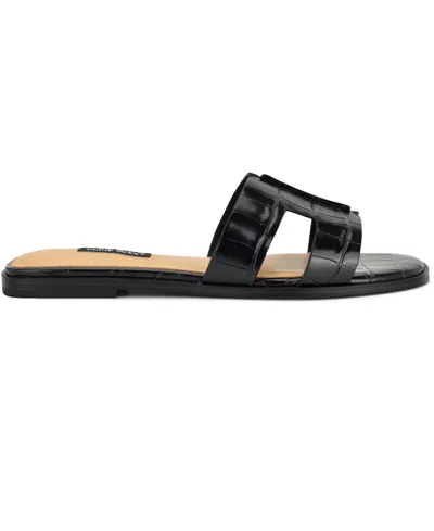 Nine West Women's Giny Cutout Flat Slide Sandals In Black
