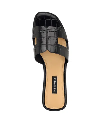 Nine West Women's Giny Cutout Flat Slide Sandals In Black