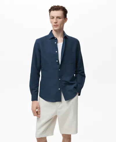 Mango Solid Regular Fit Button-up Shirt In Blue