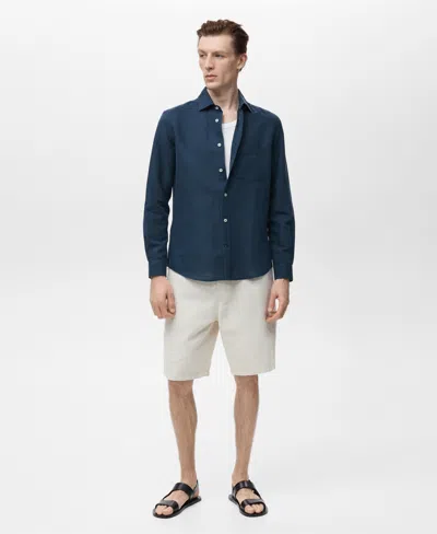 Mango Solid Regular Fit Button-up Shirt In Blue