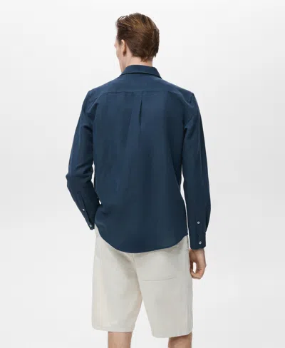 Mango Solid Regular Fit Button-up Shirt In Blue