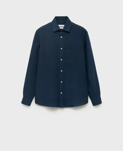 Mango Solid Regular Fit Button-up Shirt In Blue