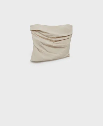 Mango Asymmetrical Strapless Top In Neutral