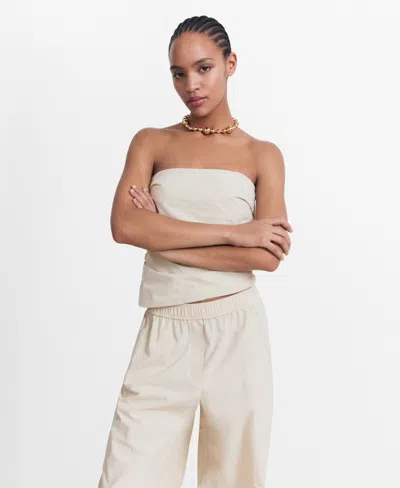 Mango Asymmetrical Strapless Top In Neutral