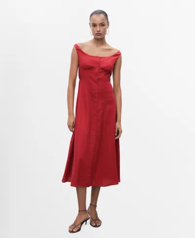 Mango Linen-blend Dress With Buttons Dark Orange In White