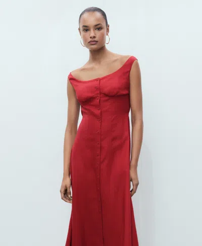 Mango Linen-blend Dress With Buttons Dark Orange In White