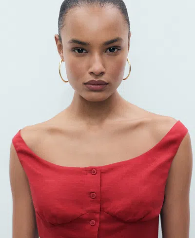 Mango Linen-blend Dress With Buttons Dark Orange In White