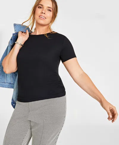 On 34th Women's Ribbed T-shirt, Created For Macy's In Black