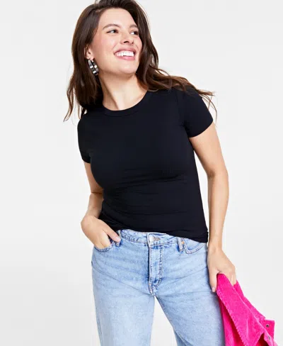 On 34th Women's Ribbed T-shirt, Created For Macy's In Black
