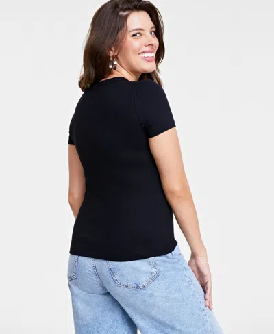 On 34th Women's Ribbed T-shirt, Created For Macy's In Black