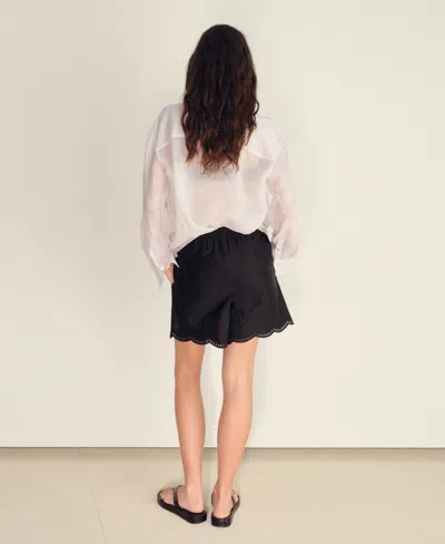 Mango Satin Shorts With Embroidered Hem Black In Black