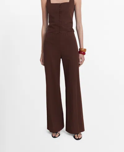 Mango Cropped Kick Flare Pants In Brown