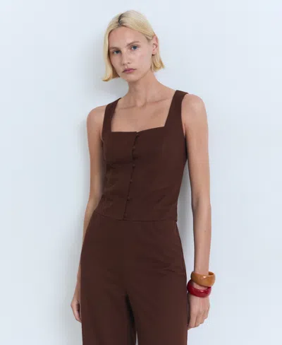 Mango Cropped Kick Flare Pants In Brown