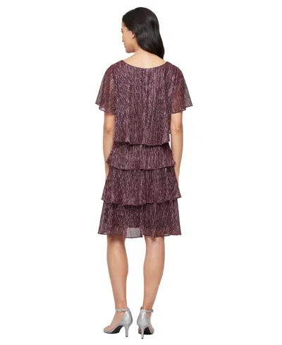 Sl Fashions Tiered Shimmer Shift Dress In Brown