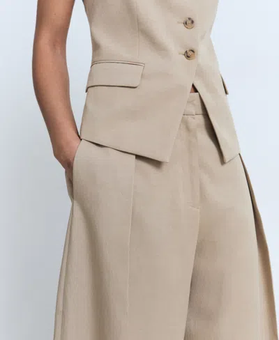 Mango Cotton Mix Tailored Halter Waistcoat Co-ord In Brown