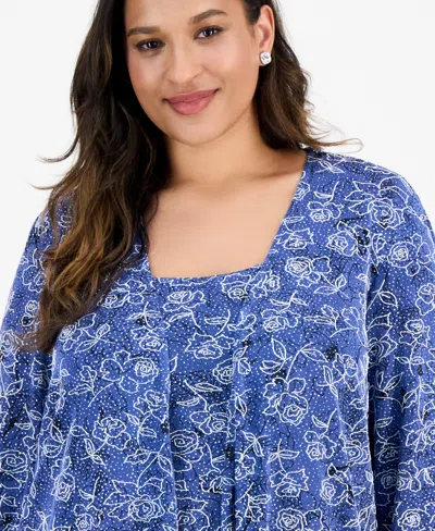 Alex Evenings Plus Size Printed Tank Top & Jacket Set In Blue