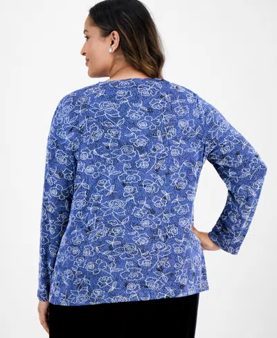 Alex Evenings Plus Size Printed Tank Top & Jacket Set In Blue