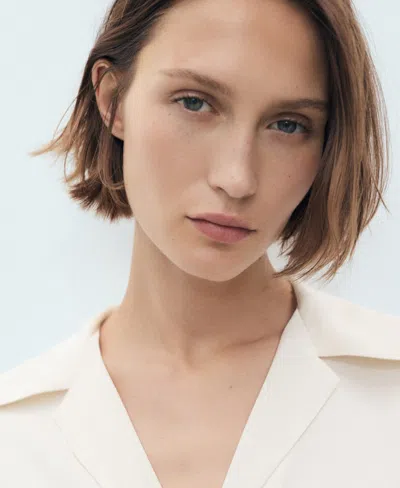 Mango Short-sleeved Satin Shirt Off White In White