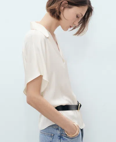 Mango Short-sleeved Satin Shirt Off White In White