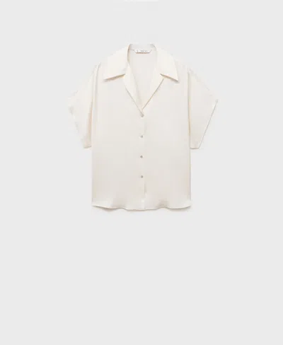 Mango Short-sleeved Satin Shirt Off White In White