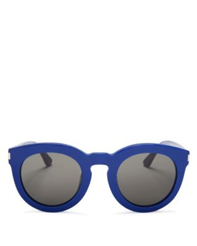 Shop Saint Laurent Surf Round Sunglasses, 47mm In Blue/gray Solid Lens