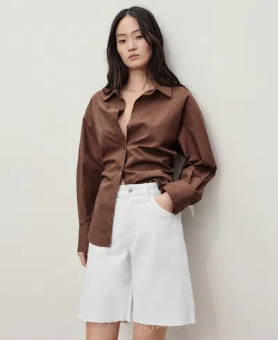 Mango Women's Frayed Hem And Pleats Denim Shorts In White