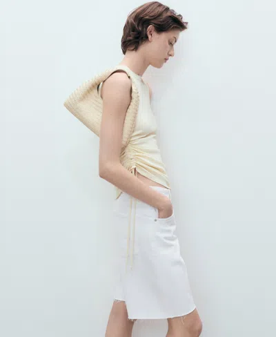 Mango Women's Frayed Hem And Pleats Denim Shorts In White