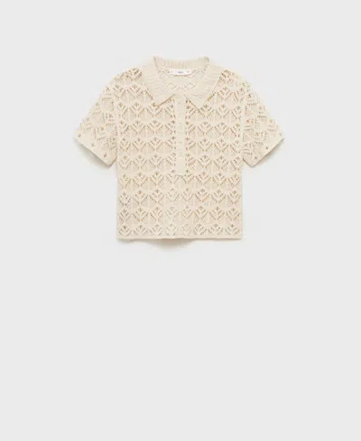 Mango Short-sleeved Crochet Sweater Ecru In Neutral