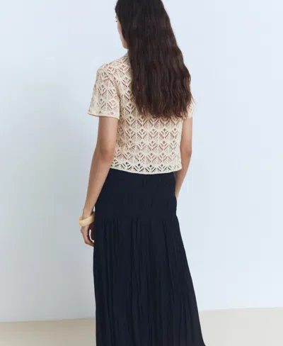 Mango Short-sleeved Crochet Sweater Ecru In Neutral