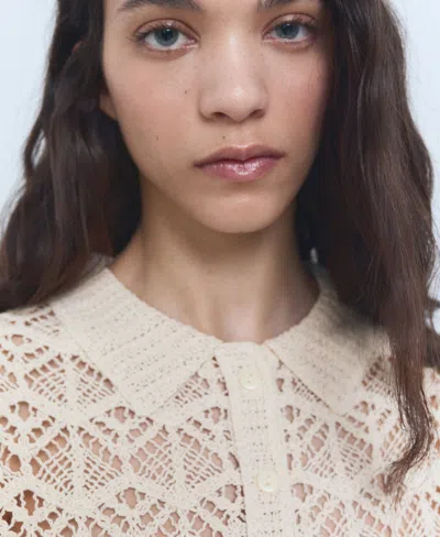 Mango Short-sleeved Crochet Sweater Ecru In Neutral