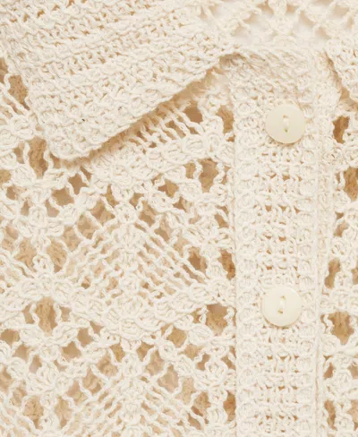 Mango Short-sleeved Crochet Sweater Ecru In Neutral