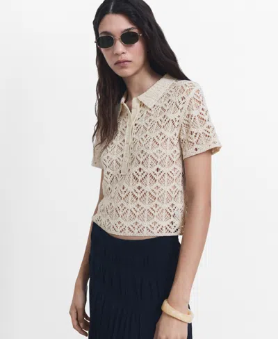 Mango Short-sleeved Crochet Sweater Ecru In Neutral