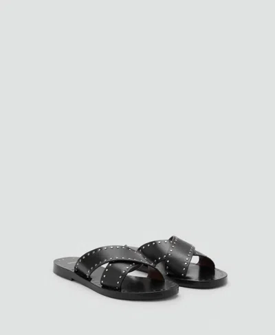 Mango Leather Studded Strap Sandal In Black