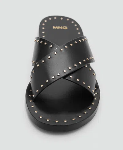 Mango Leather Studded Strap Sandal In Black