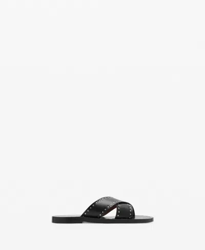 Mango Leather Studded Strap Sandal In Black