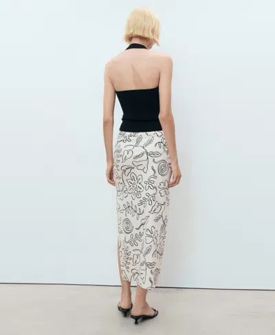 Mango Slit Printed Long Skirt Ecru In Sand