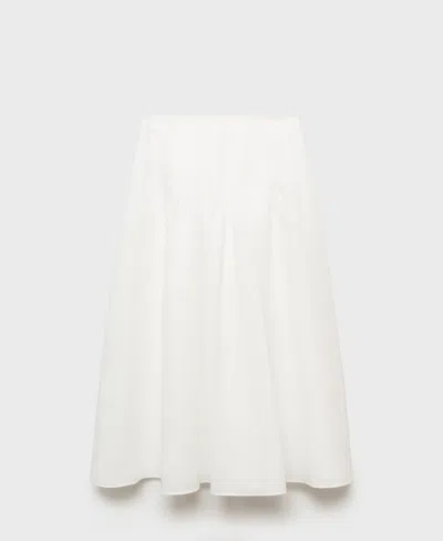 Mango Pleated Ramie Midi Skirt In White