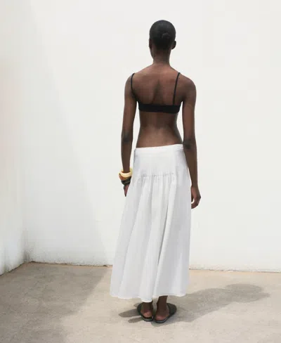 Mango Pleated Ramie Midi Skirt In White