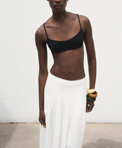 Mango Pleated Ramie Midi Skirt In White