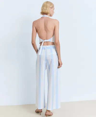 Mango Striped Culotte Trousers With Belt Sky Blue In Multi