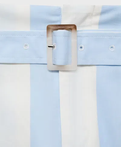 Mango Striped Culotte Trousers With Belt Sky Blue In Multi