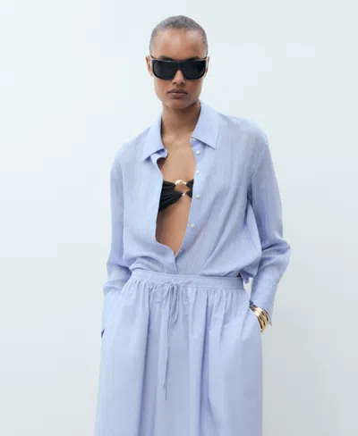 Mango Flared Cotton Skirt Sky Blue In Blue