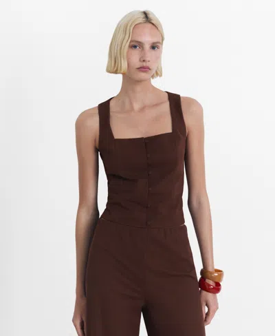 Mango Buttons Cotton Top Chocolate In Brown