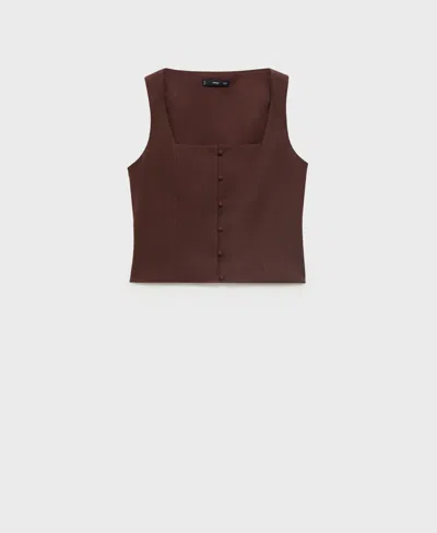 Mango Buttons Cotton Top Chocolate In Brown