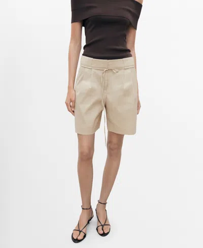 Mango Belted Linen Blend Shorts In Neutral
