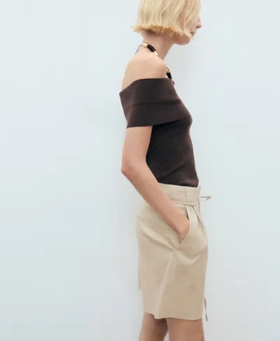 Mango Belted Linen Blend Shorts In Neutral