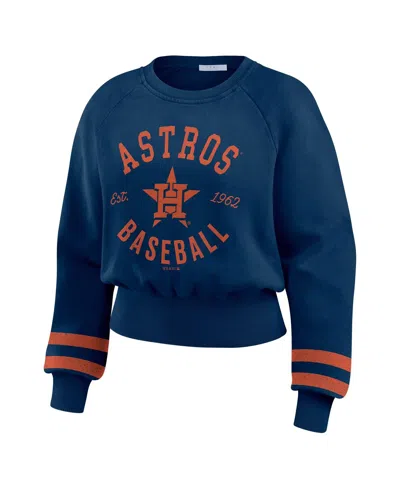 Wear By Erin Andrews Women's Navy Houston Astros Vintage Washed Cropped Pullover Sweatshirt In Blue
