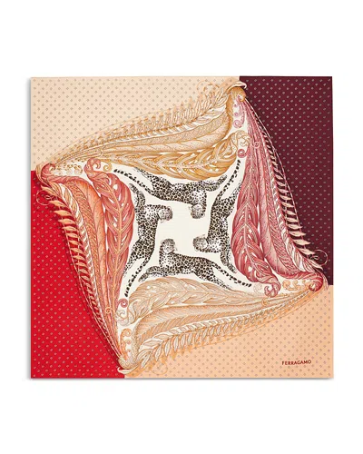 Ferragamo Madras 2 Rosso Bordeaux Print Silk Foulard Scarf In Multi